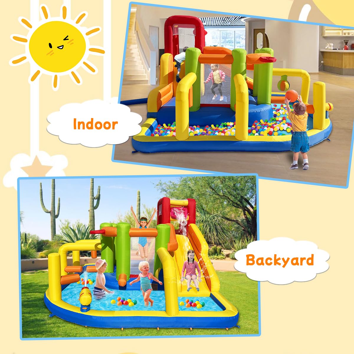 Inflatable Obstacle Bounce House Water Park with Slides and Climbing Wall