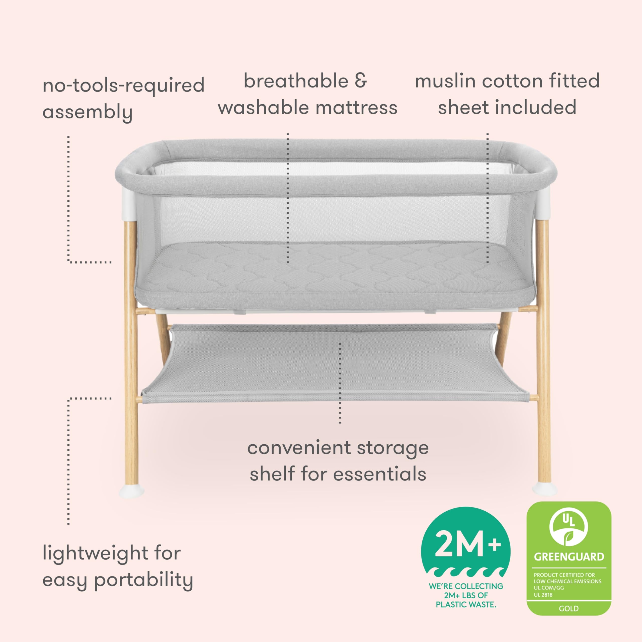Breathable Bassinet with Mesh Walls and Storage