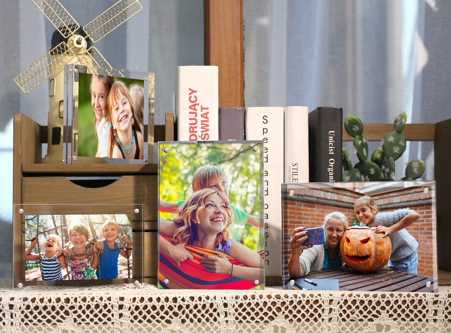 2 Pack Acrylic Frame 8x10, 20% Thicker, 24mm Thick Frameless Clear Picture Frame