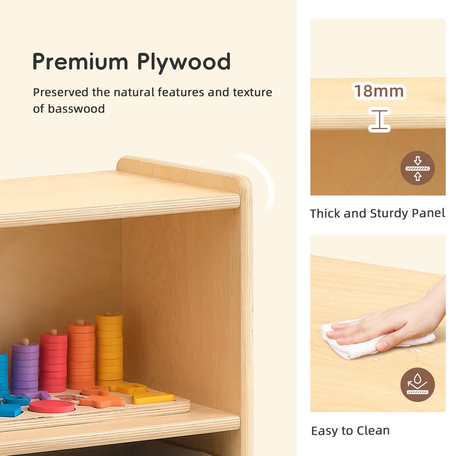 3-Tier Montessori Toy Storage Shelf with 8 Cubbies