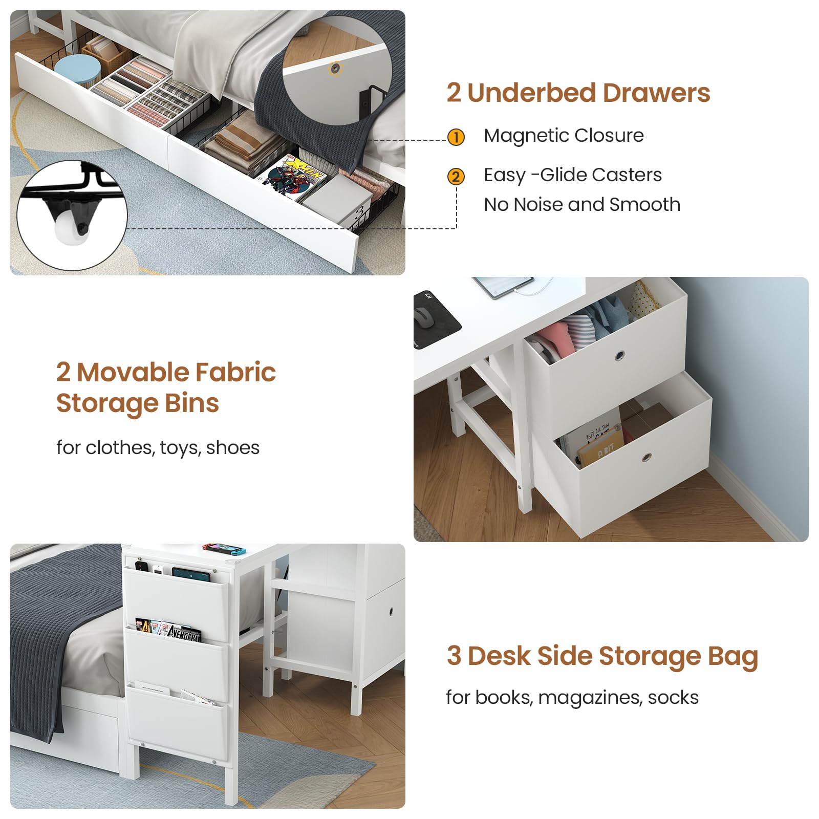 Twin Corner Bed with Desk and Storage