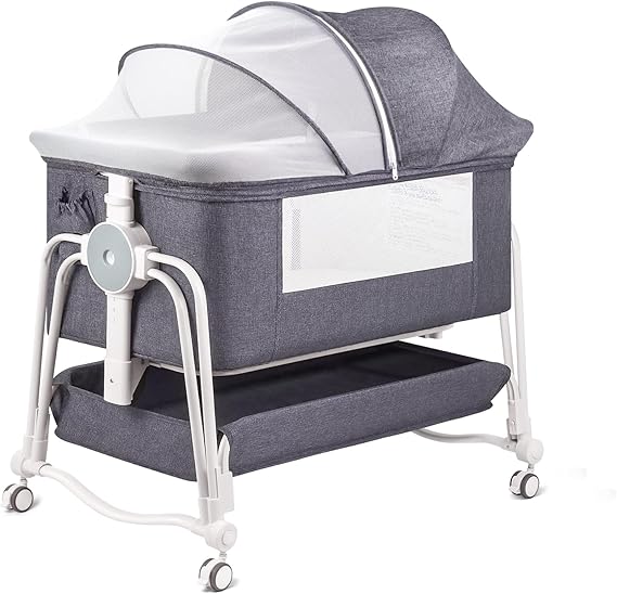 4 in 1 Baby Bassinet Bedside Sleeper, Rocking Baby Crib with Lockable Wheels