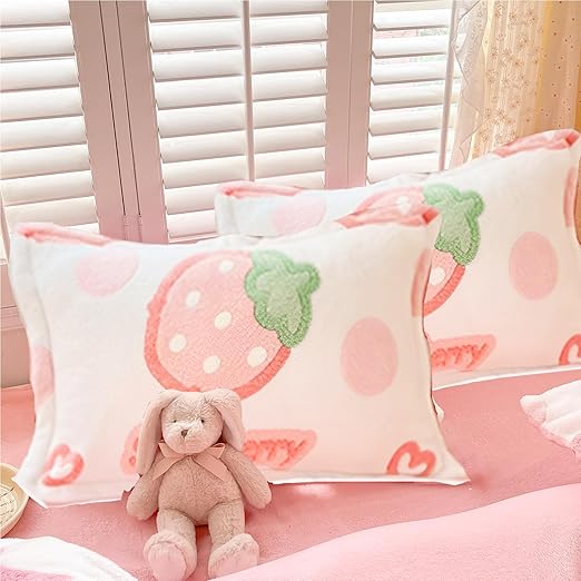 Decorative Pillows Covers Pink Kawaii, 2 Packs Plush Pillow Cases
