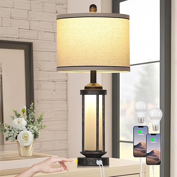 26" Modern Table Lamp with USB A+C Charging Ports & AC Outlet