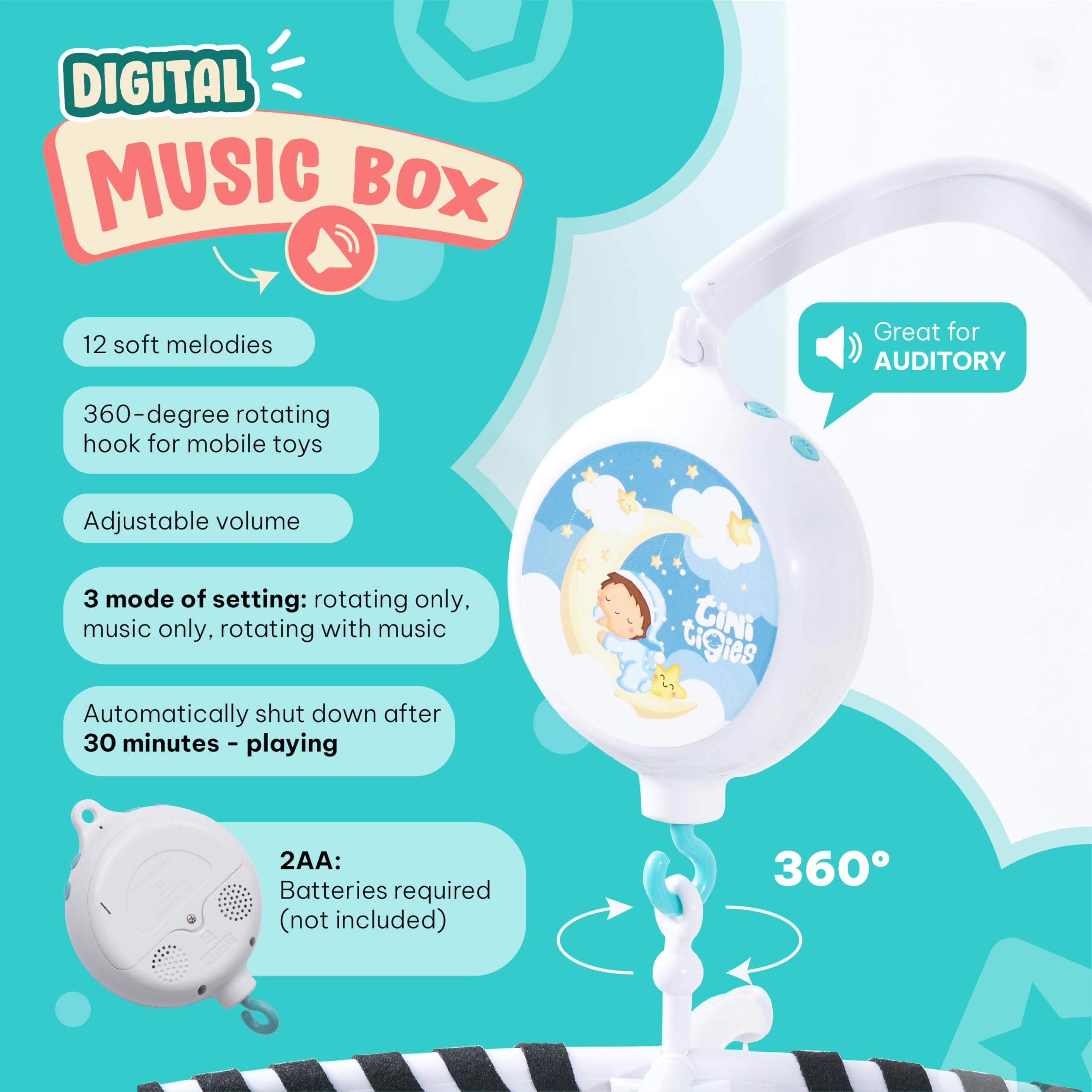 Black and White Montessori Crib Mobile with Music Box