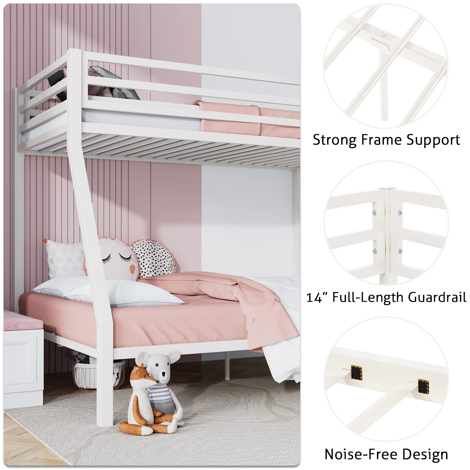 Twin Over Full Metal Bunk Bed with Ladder