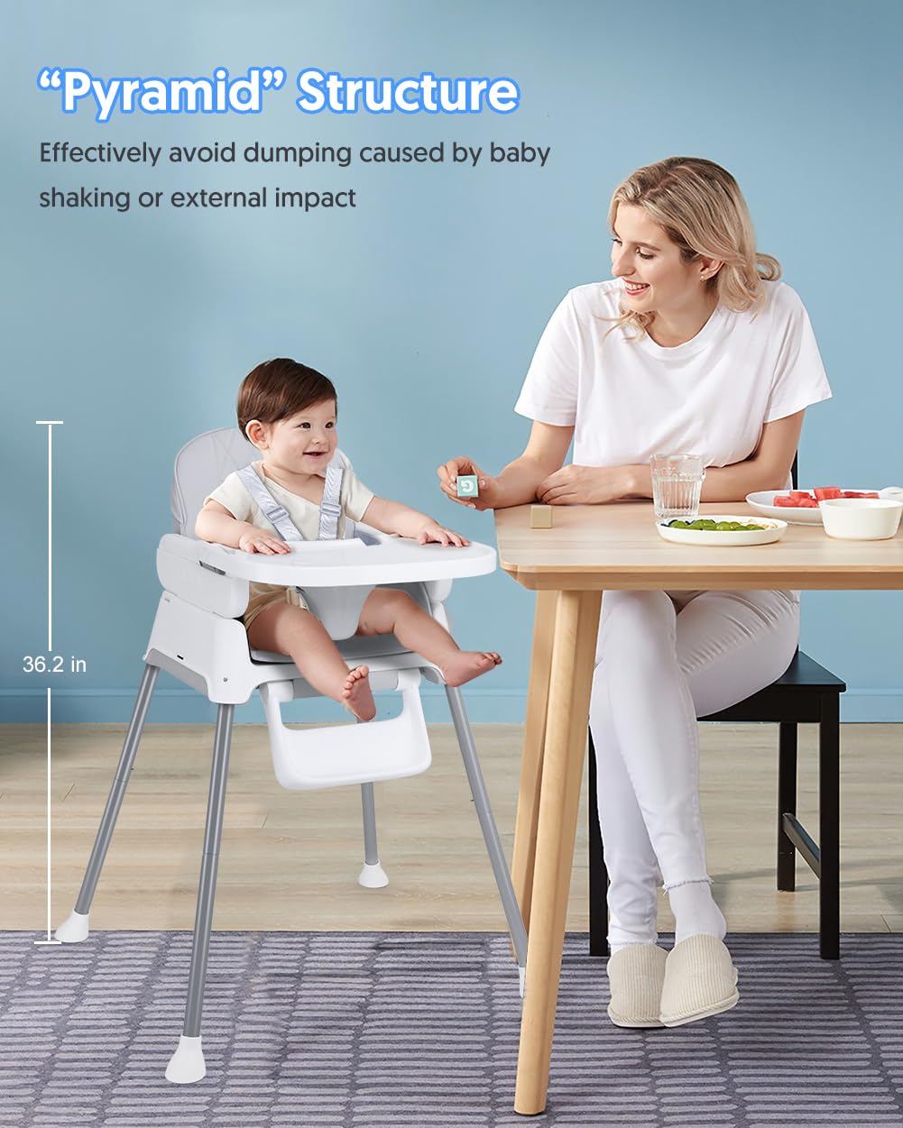 3-in-1 Convertible Baby High Chair with Adjustable Height and Removable Tray