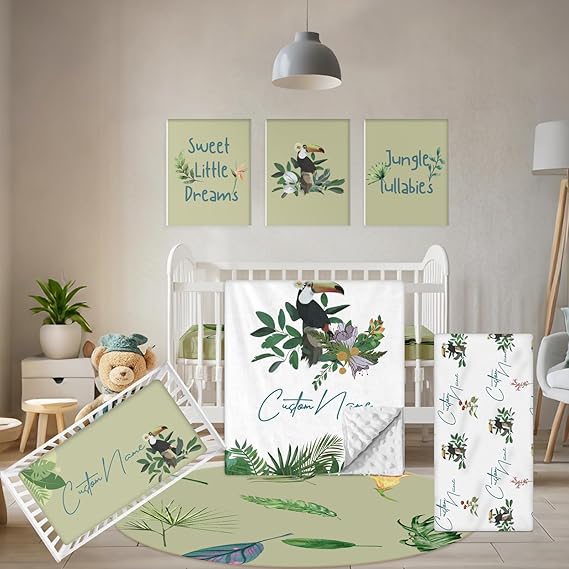 Personalized Baby Bedding Set, 5 Pcs Custom Baby Crib Sets with Name