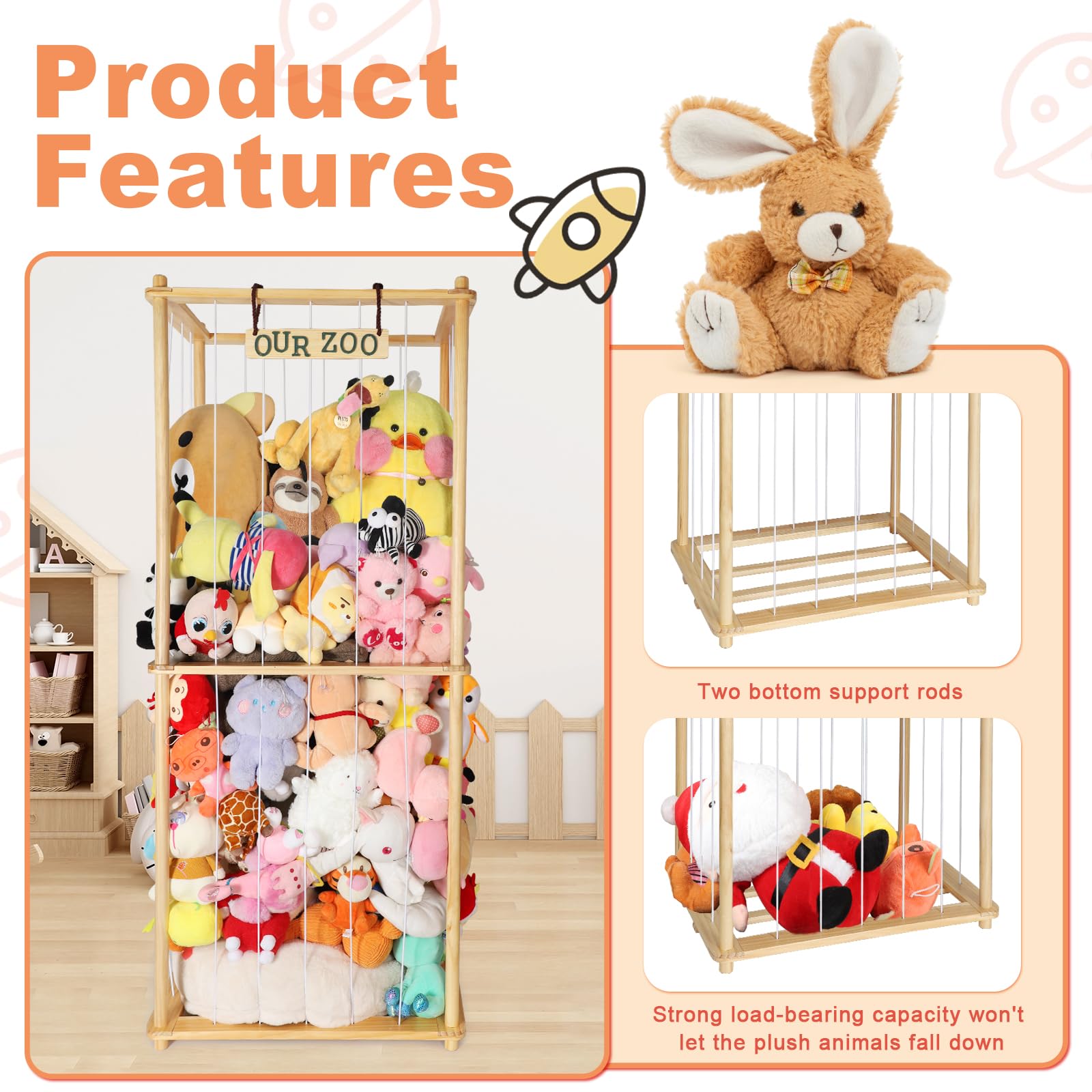 Large Stuffed Animal Storage Organizer with Elastic Cord