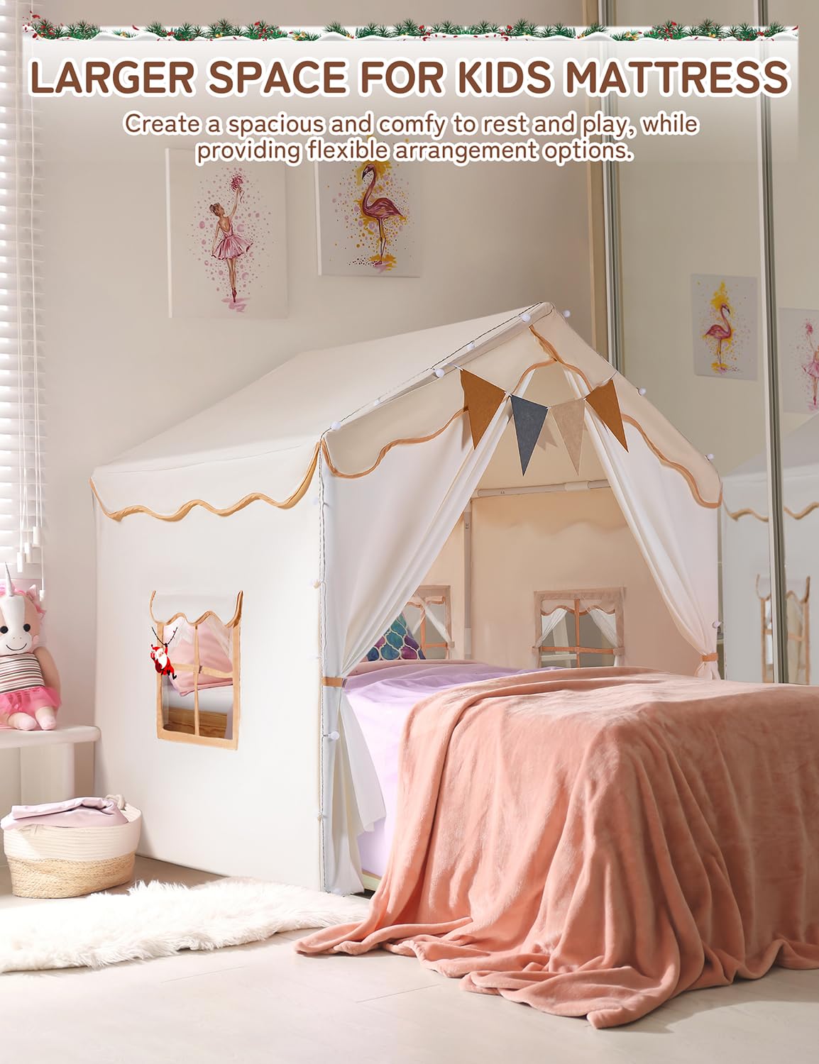 Kids Play Tent with Padded Mat and Lights