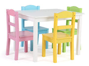 Kids Wooden Table and 4 Chairs Set, White/Pastels - Kids Table and Chair Set