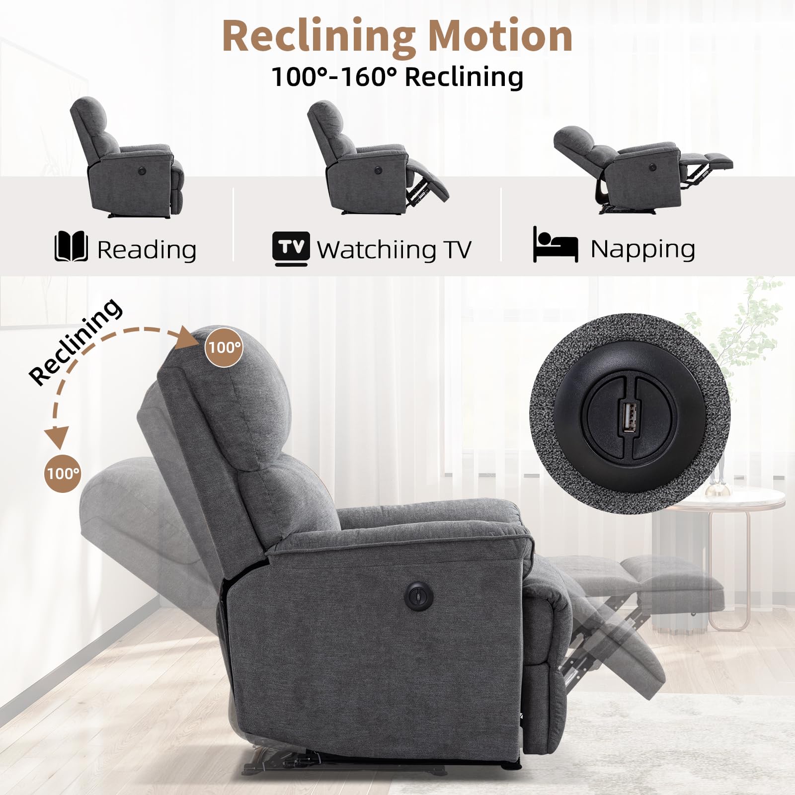 Power Recliner Chair with USB Port