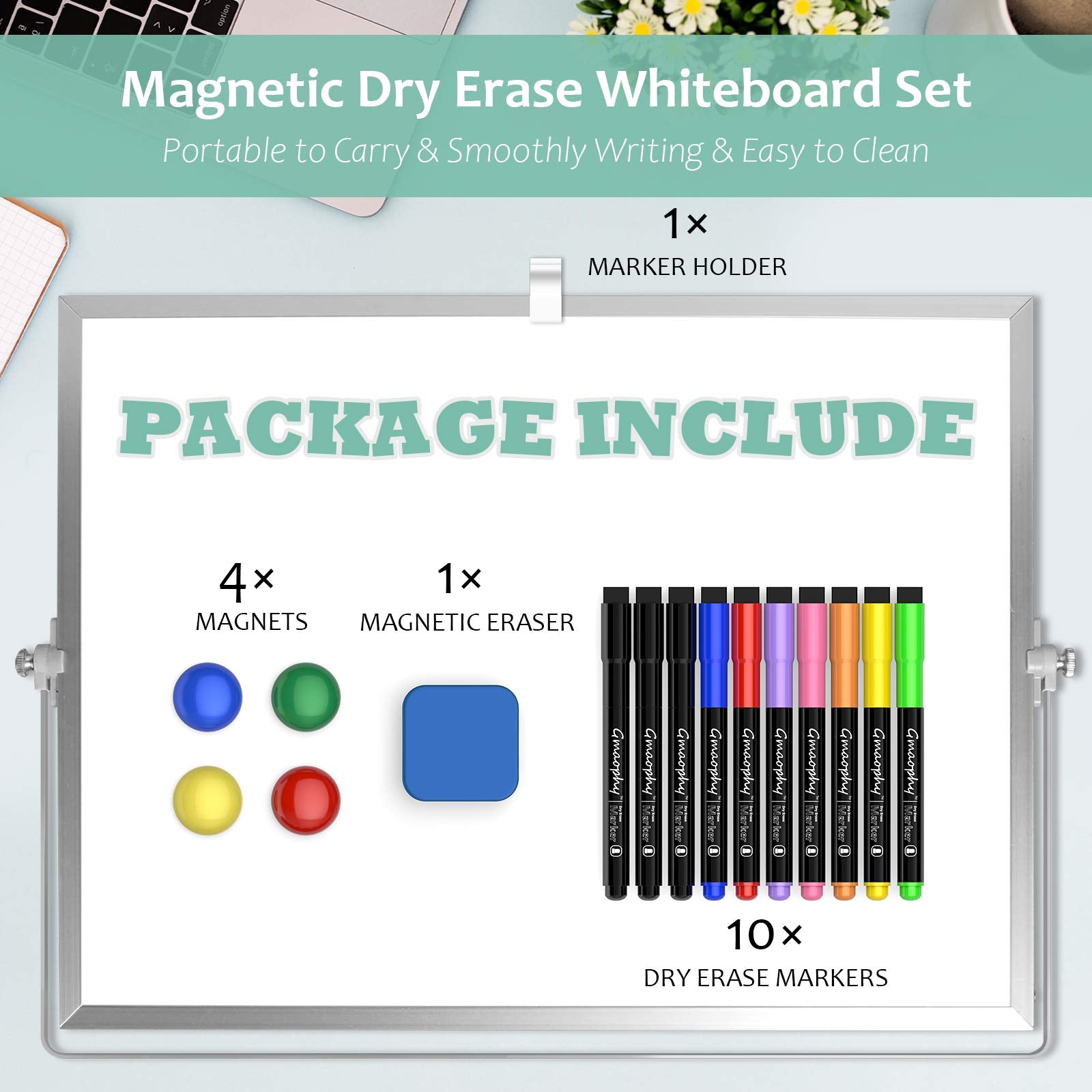 Double-Sided Magnetic Dry Erase Board with Stand