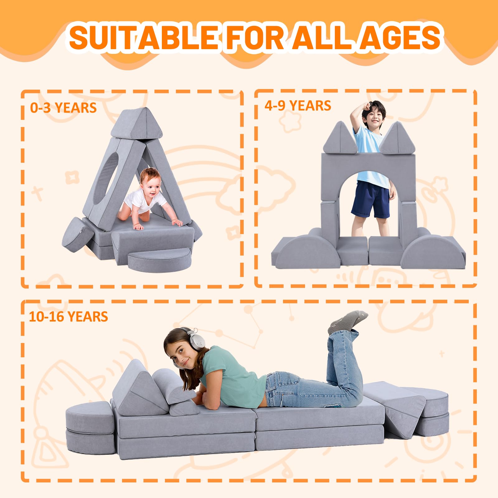 Modular Kids Play Couch Foam Building Blocks Set