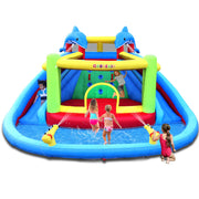 Inflatable Water Slide with Bounce House,Dolphin Styling,Splashing Pool,Double Water
