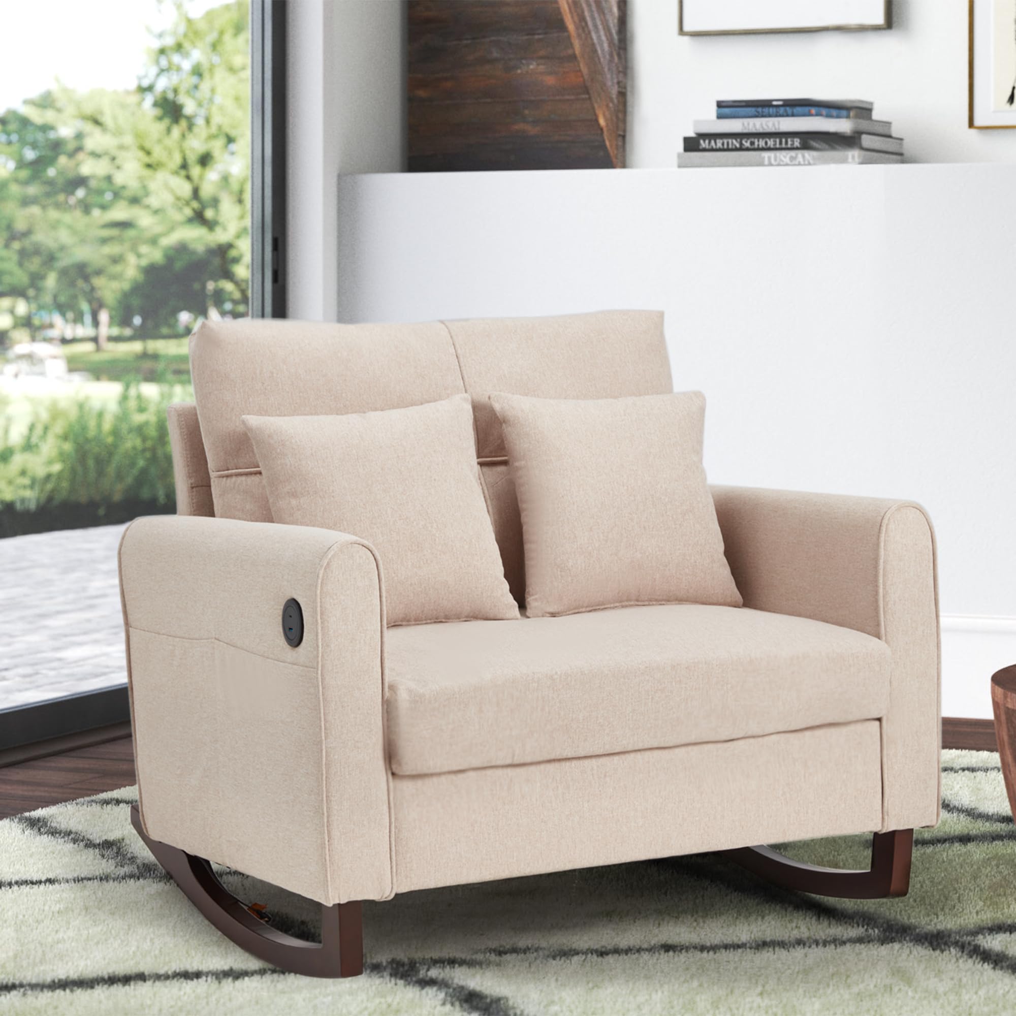 Oversized Rocking Chair with High Back and Side Pockets