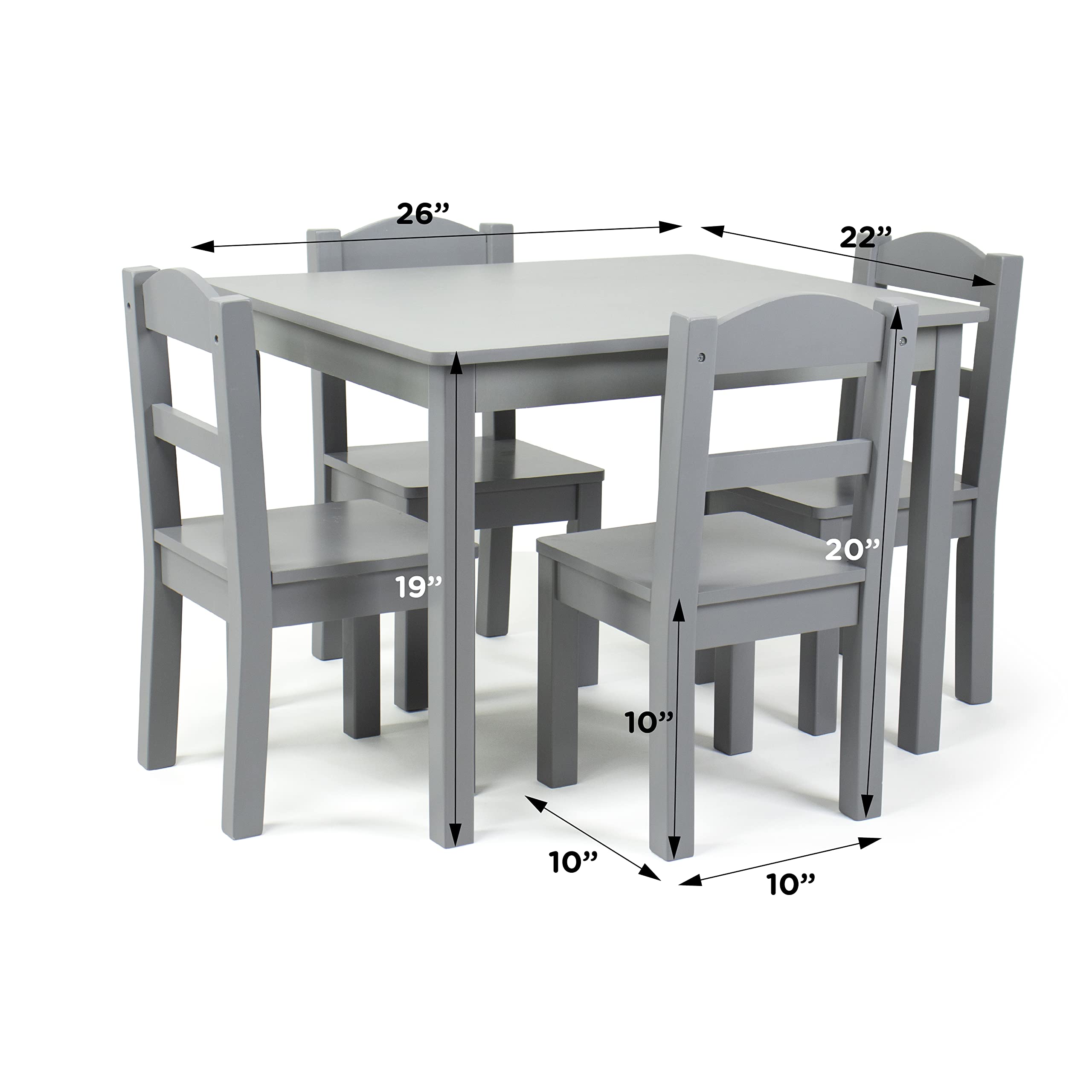 Kids Wooden Table and 4 Chairs Set, Grey - Kids Table and Chair Set