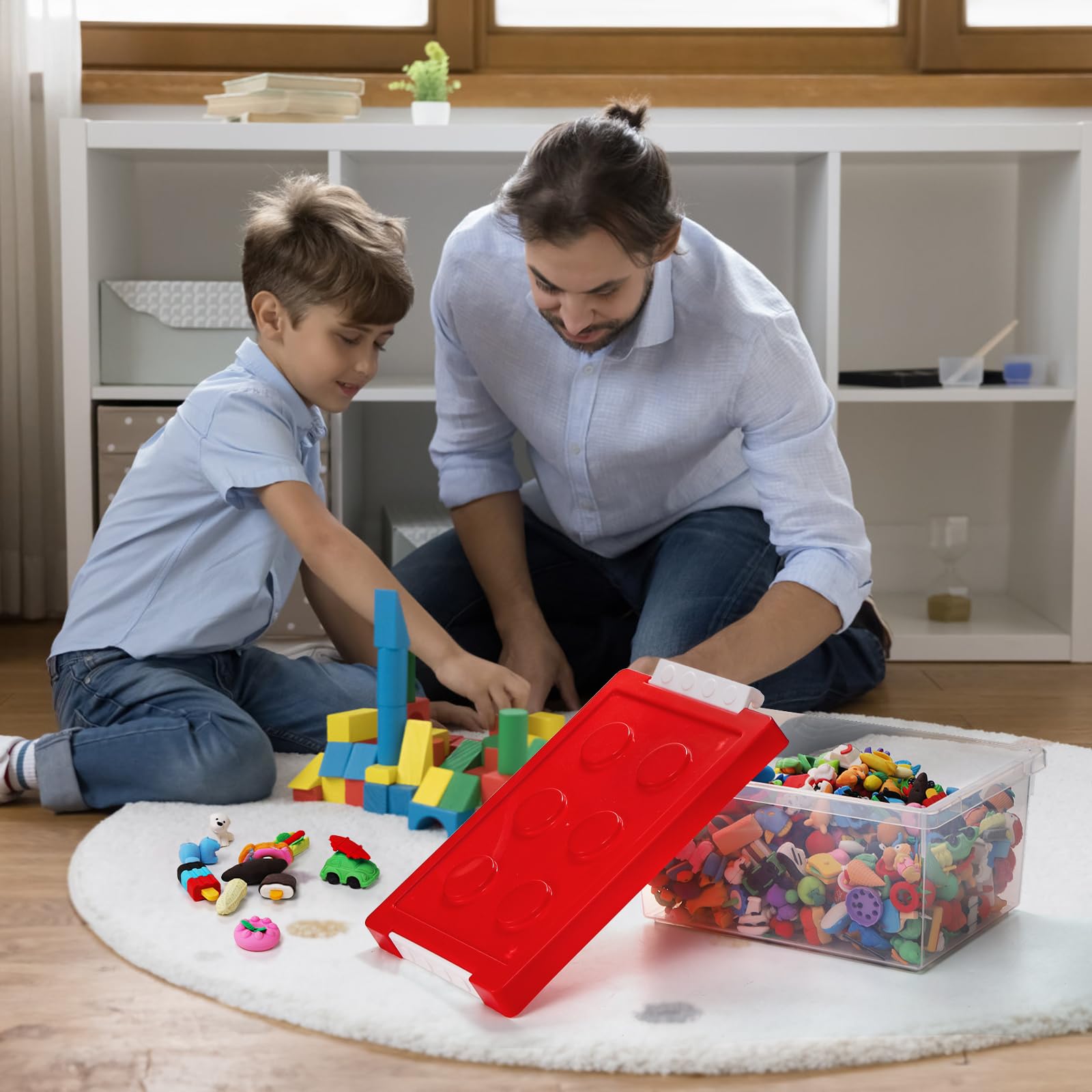 6QT Stackable Toy Storage Containers with Lids - 4 Pack Brick Shaped Organizer Bins