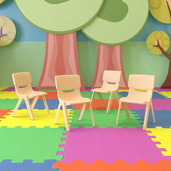 4 Pack Blue Plastic Stackable School Chair with 10.5" H Seat, Preschool Chair