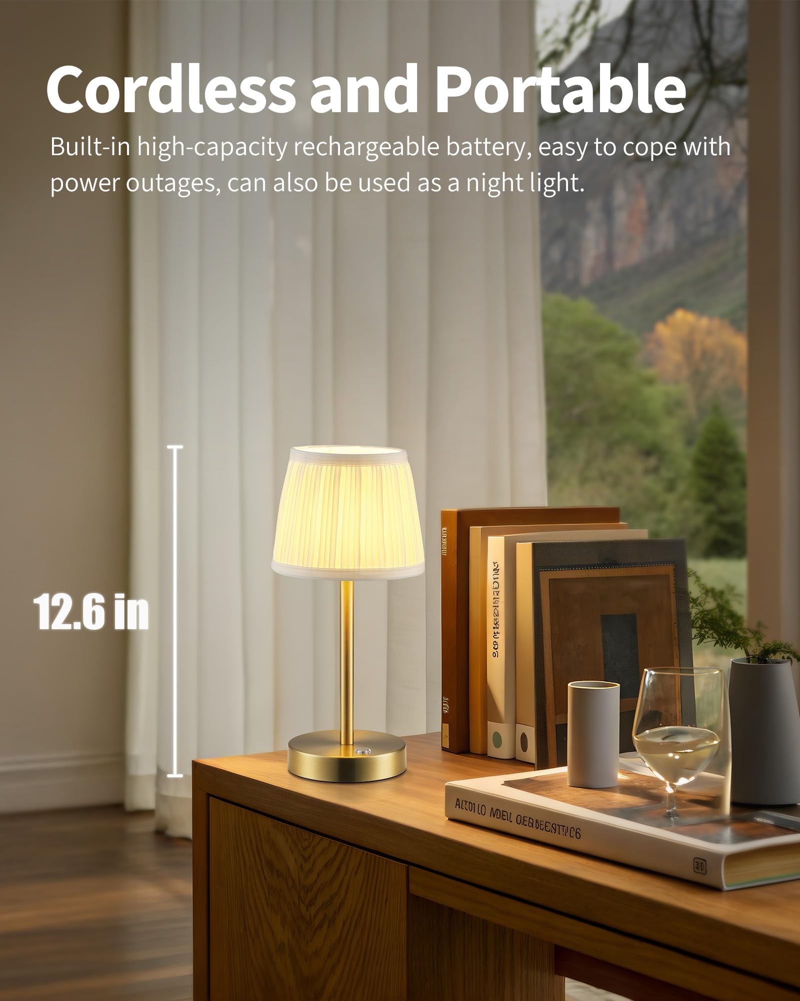 Cordless Rechargeable Table Lamps with Dimmable LED - 2 Pack