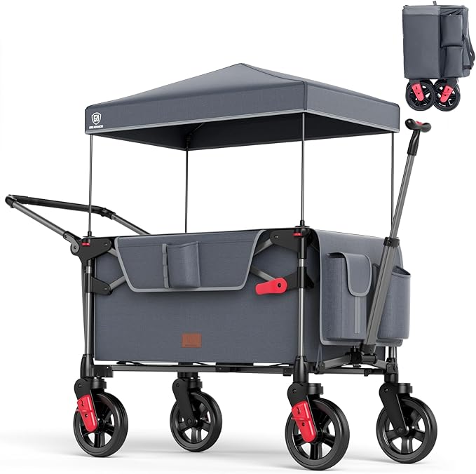 Ultra-Compact Wagon for 2 Kids, Travel Foldable Push Pull Wagon Stroller