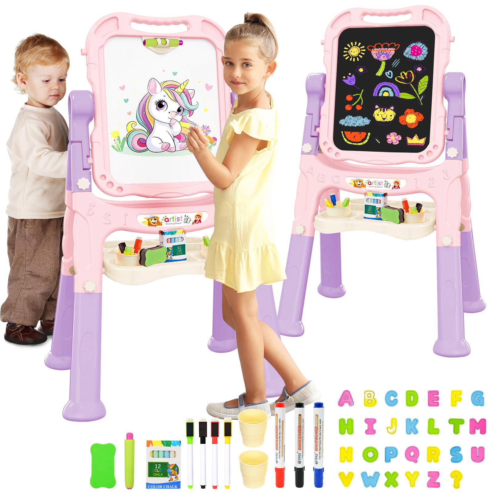 for Kids, Adjustable Standing Rotatable Double Sided Easel