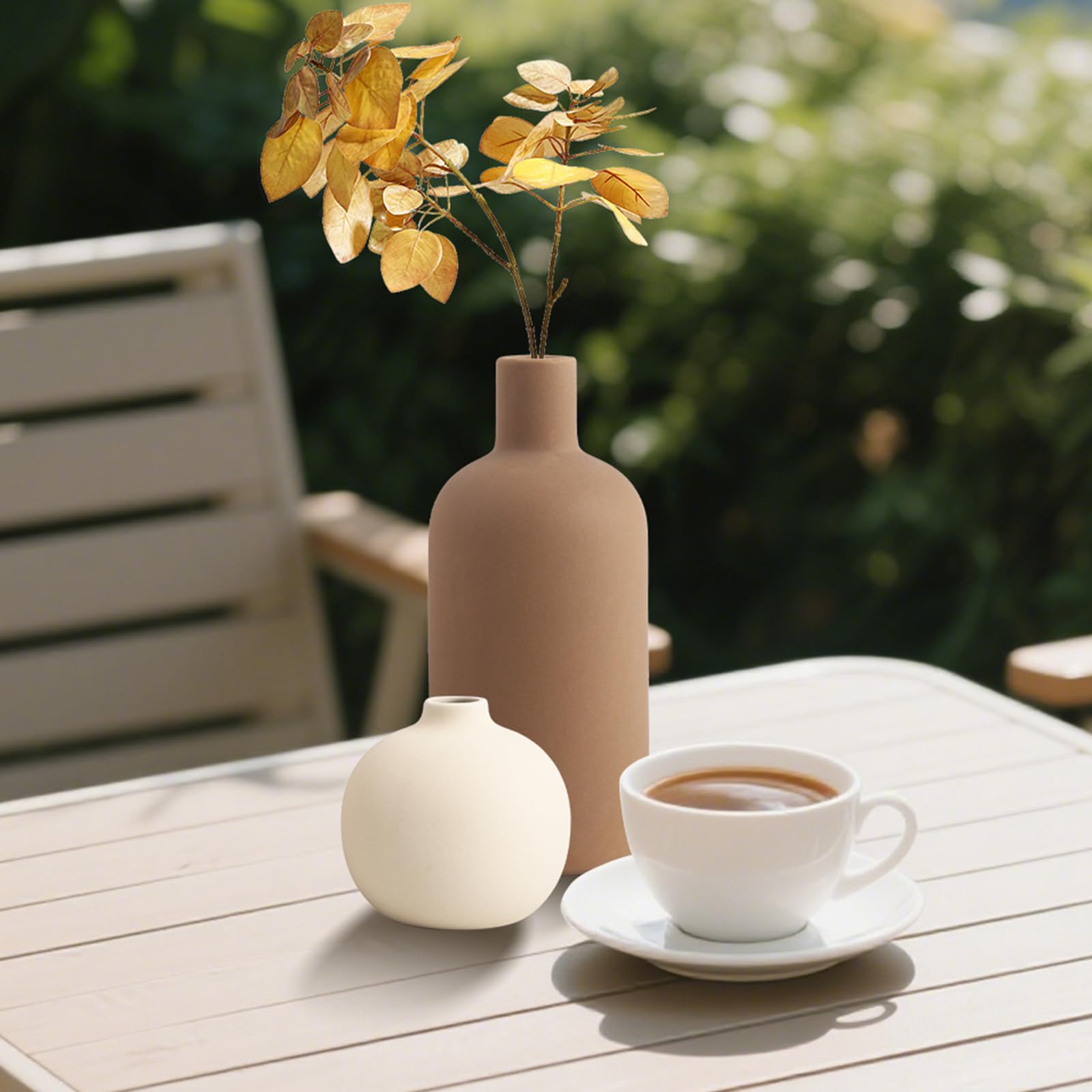 Ceramic Neutral Vase Set of 4 for Farmhouse Home Decor