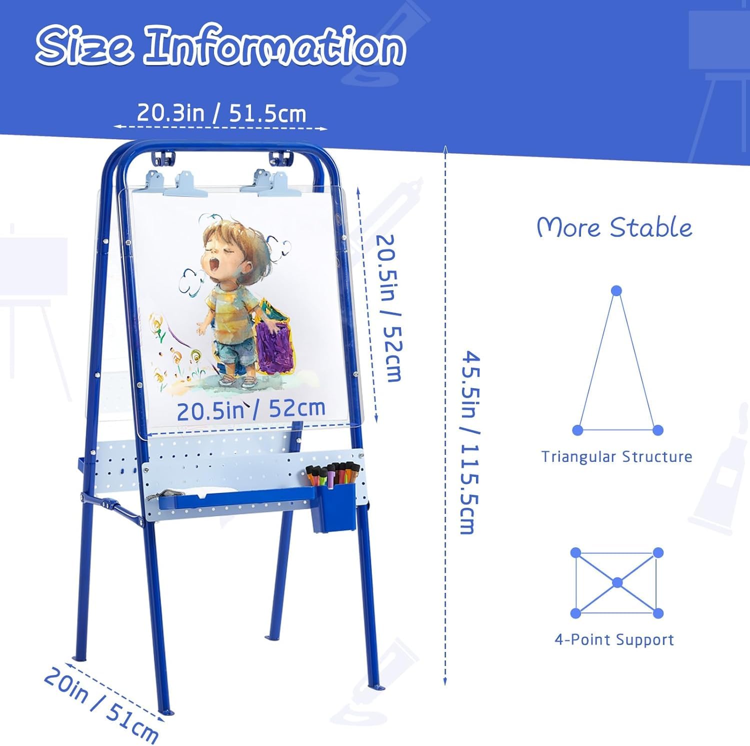 FUNLIO 2-in-1 Outdoor Easel for Kids Ages 3+, Foldable Waterproof & Sunproof Toddler Easel, Double-Sided Kids Art Easel with 2 Acrylic Boards & 20+ Accessories, Portable and Stable - Blue