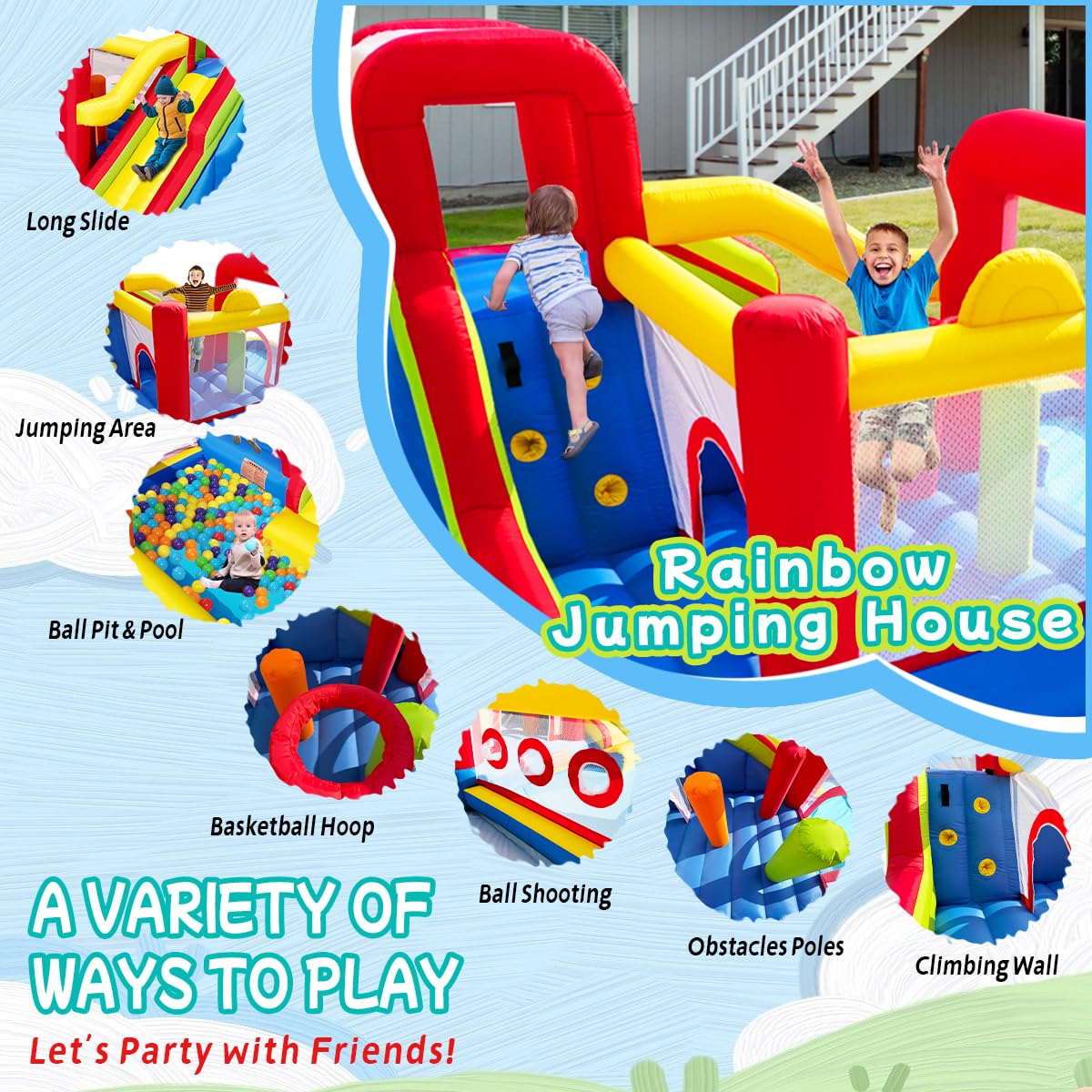 Kids Inflatable Bounce House with Slide and Climbing Wall