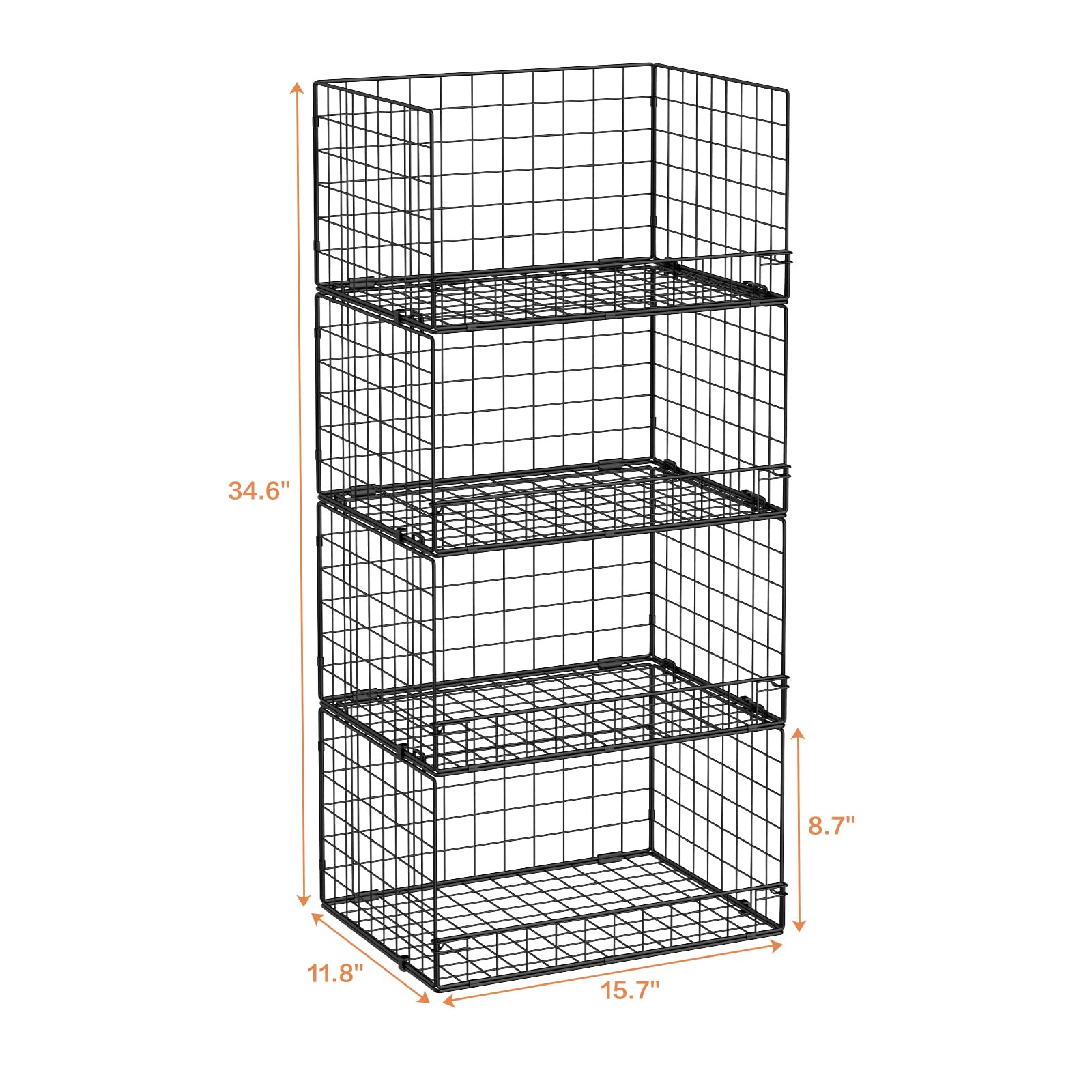 4-Tier Stackable Closet Organizers and Storage Shelves, Clothes Shelf Organizer Basket