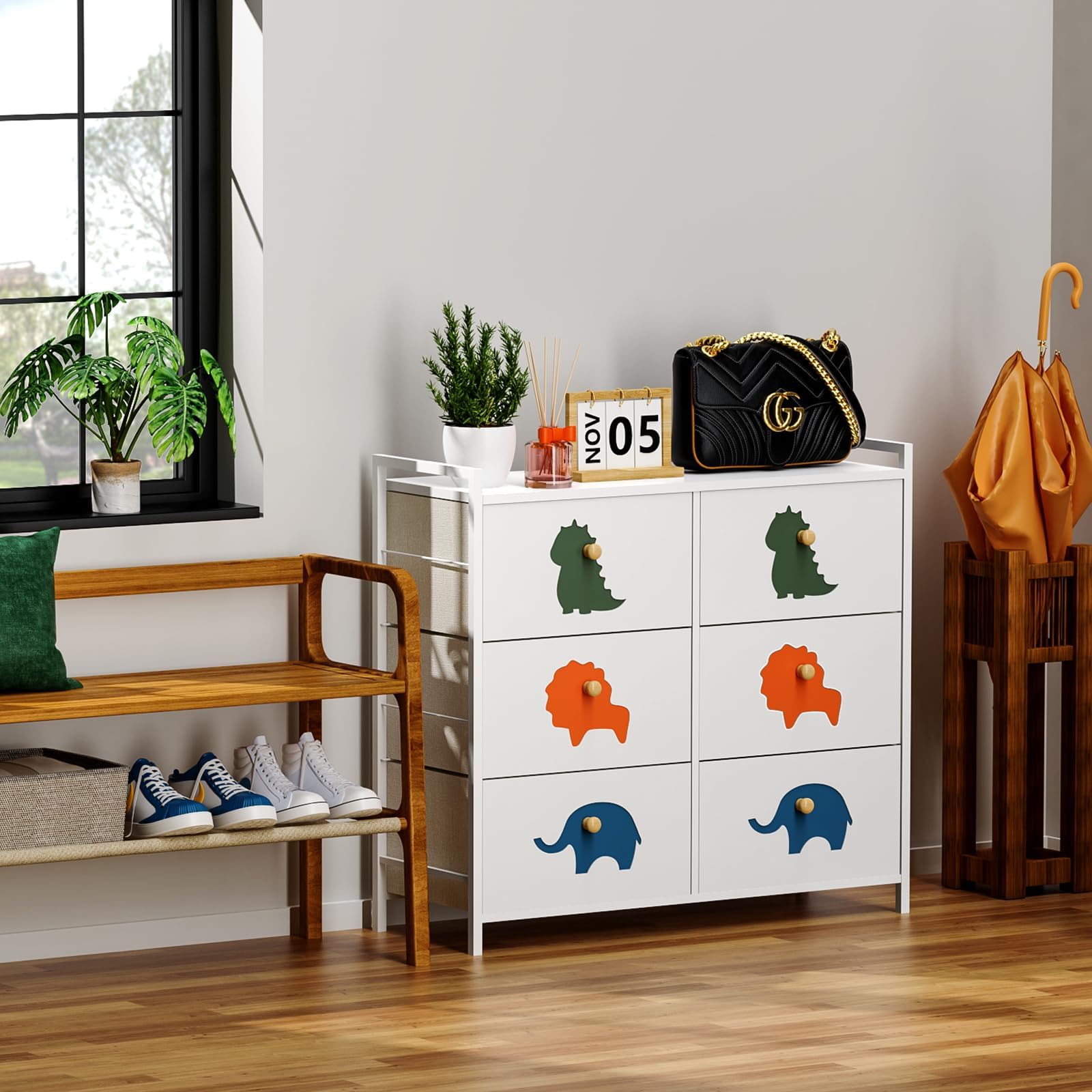 Kids Dresser for Bedroom, Baby Dresser with 6 Fabric Drawers Tall Storage Organizer