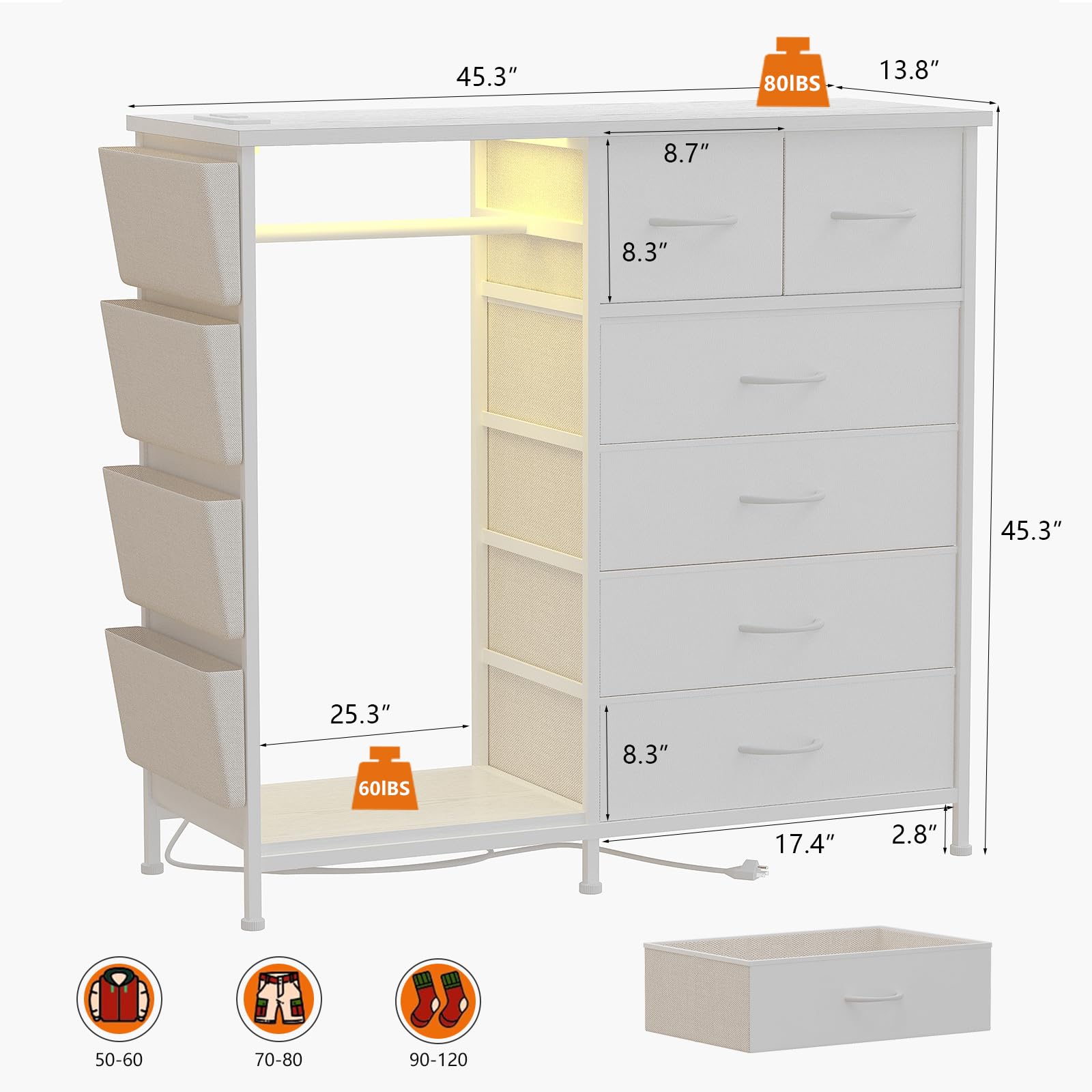6 Drawer Dresser with Charging Station and LED Lights