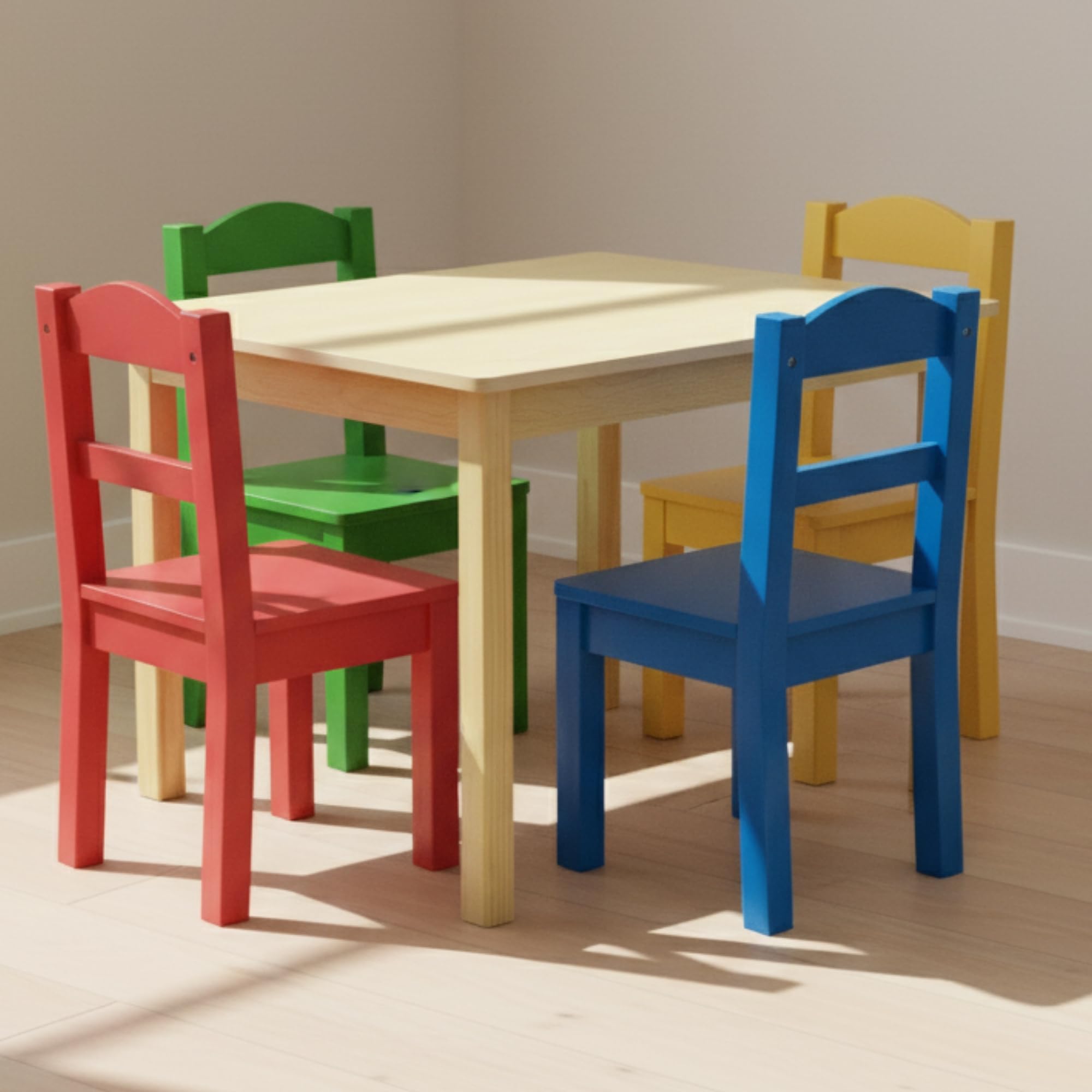 Kids Wooden Table and 4 Chairs Set