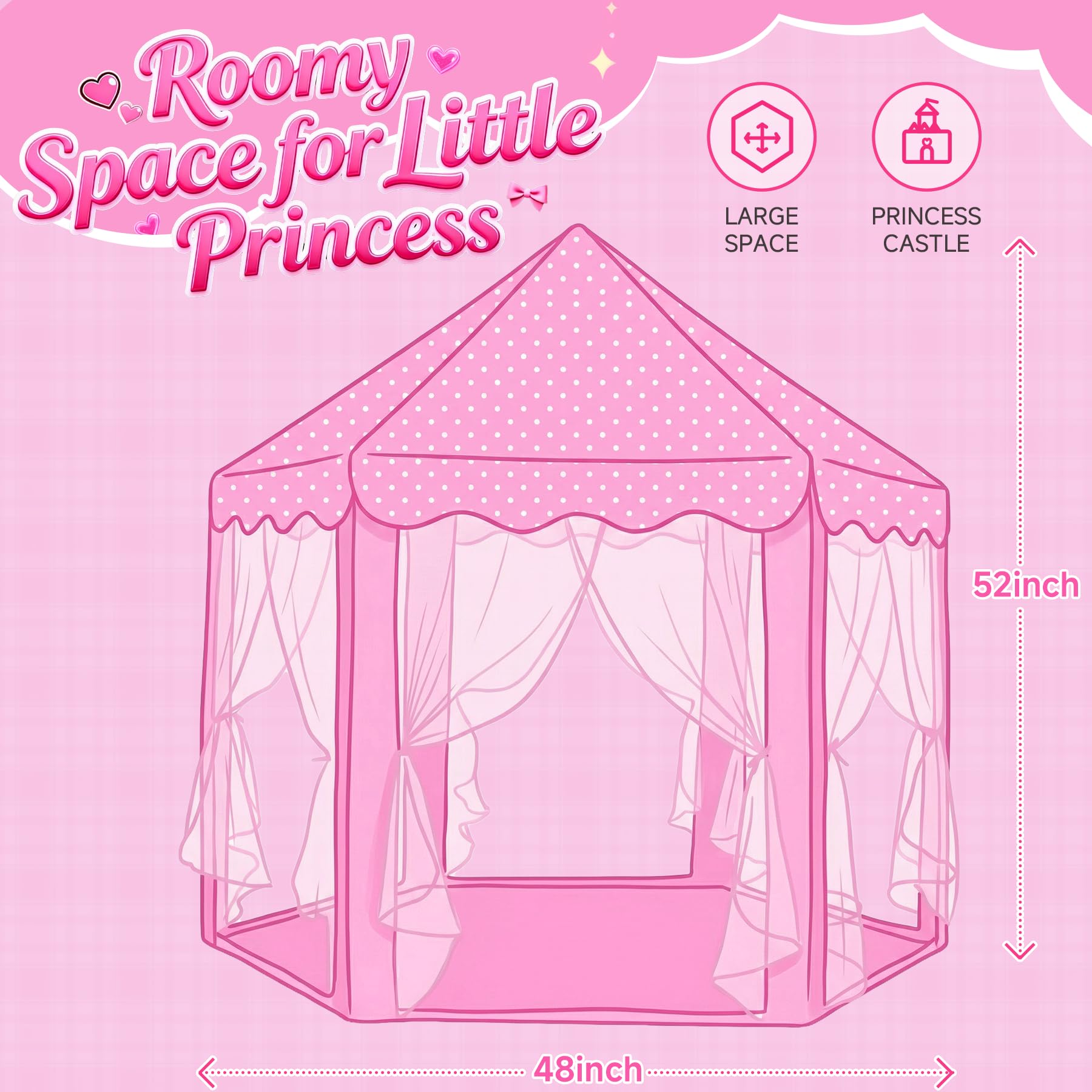 Princess Castle Play Tent with Star Lights - Pink