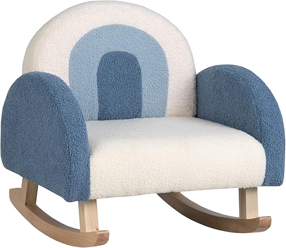 Kids Blue Rocking Chair with Solid Wood Frames, Plush Fabric