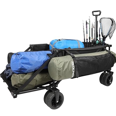 Folding Dog Wagon Cart with Extendable Rear End Heavy Duty, 220L Large Collapsible Utility Cart Dog Stroller with Tailgate for Sports Shopping Pet, Black