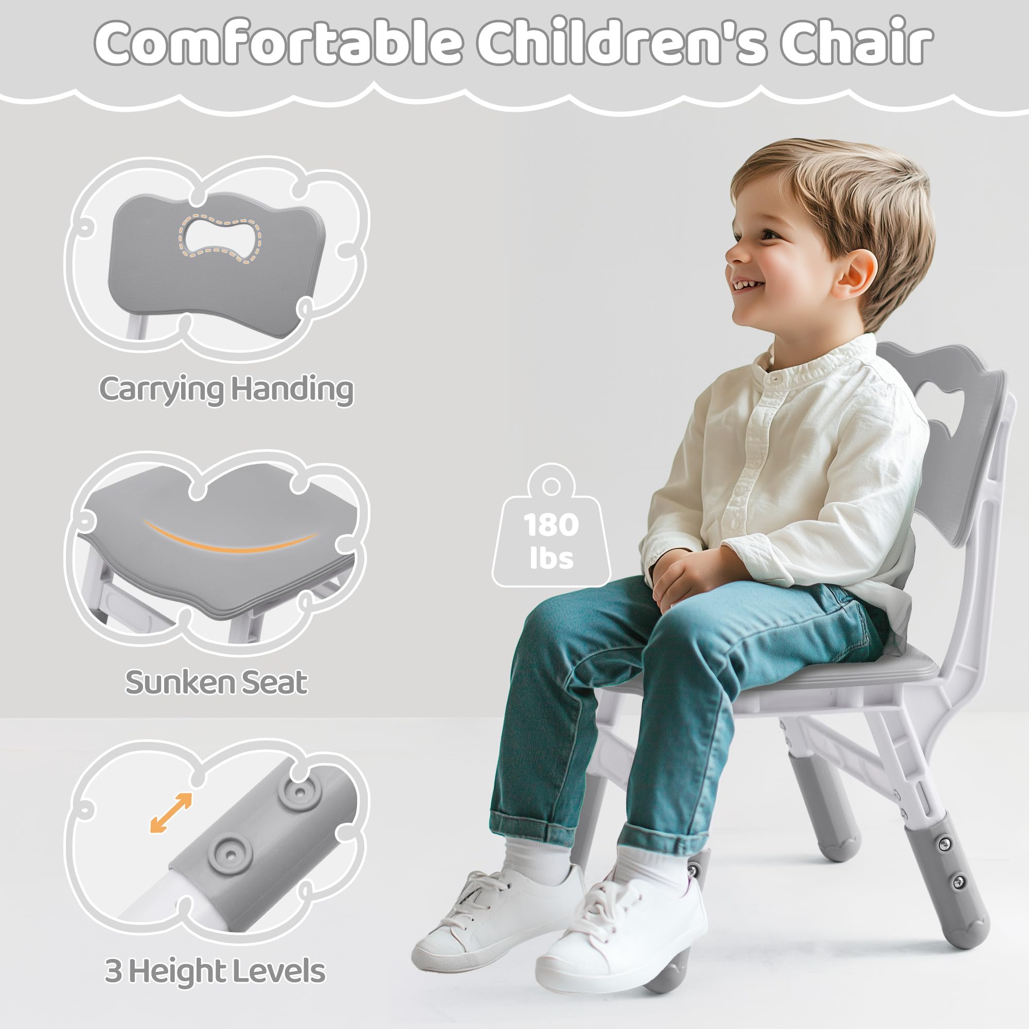 Height Adjustable Kids Table and Chair Set with Marble Pattern Desktop