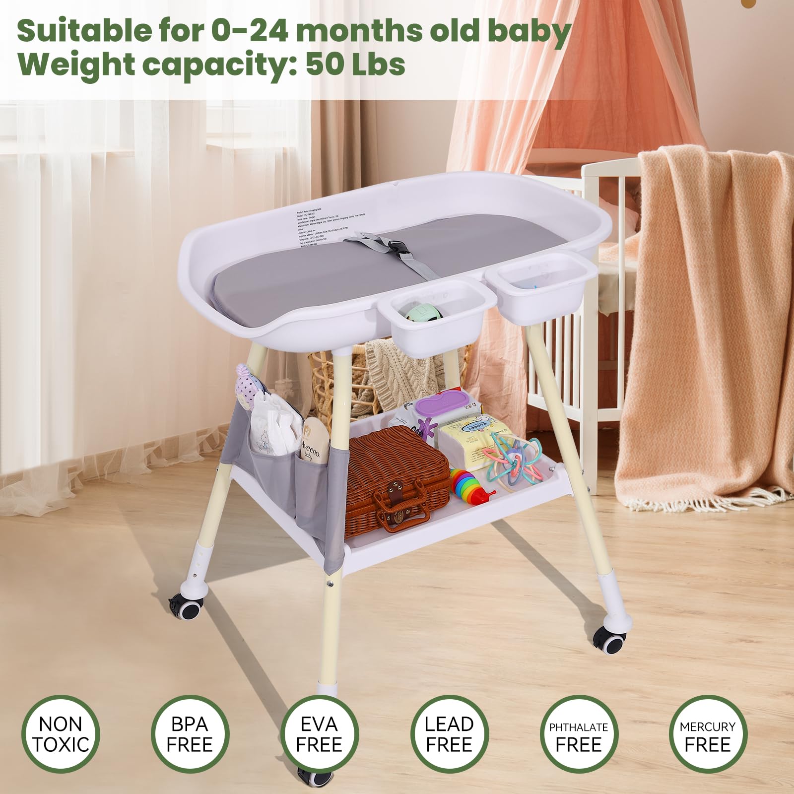 Adjustable Height Baby Changing Table with Mobile
