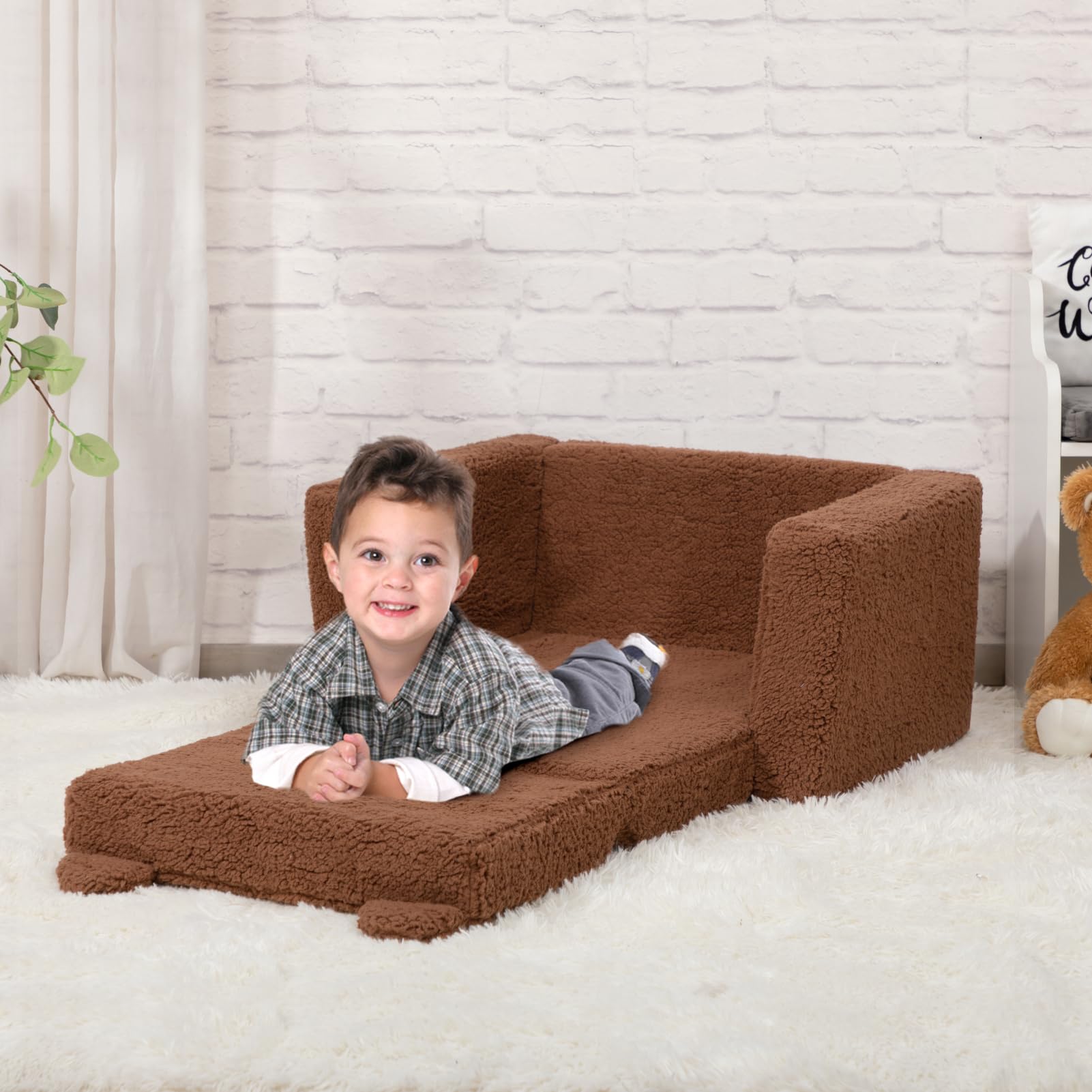 2-in-1 Convertible Toddler Couch with Sherpa Fabric
