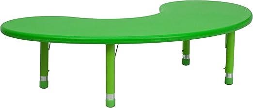 35''W x 65''L Half-Moon Blue Plastic Height Adjustable Activity Table