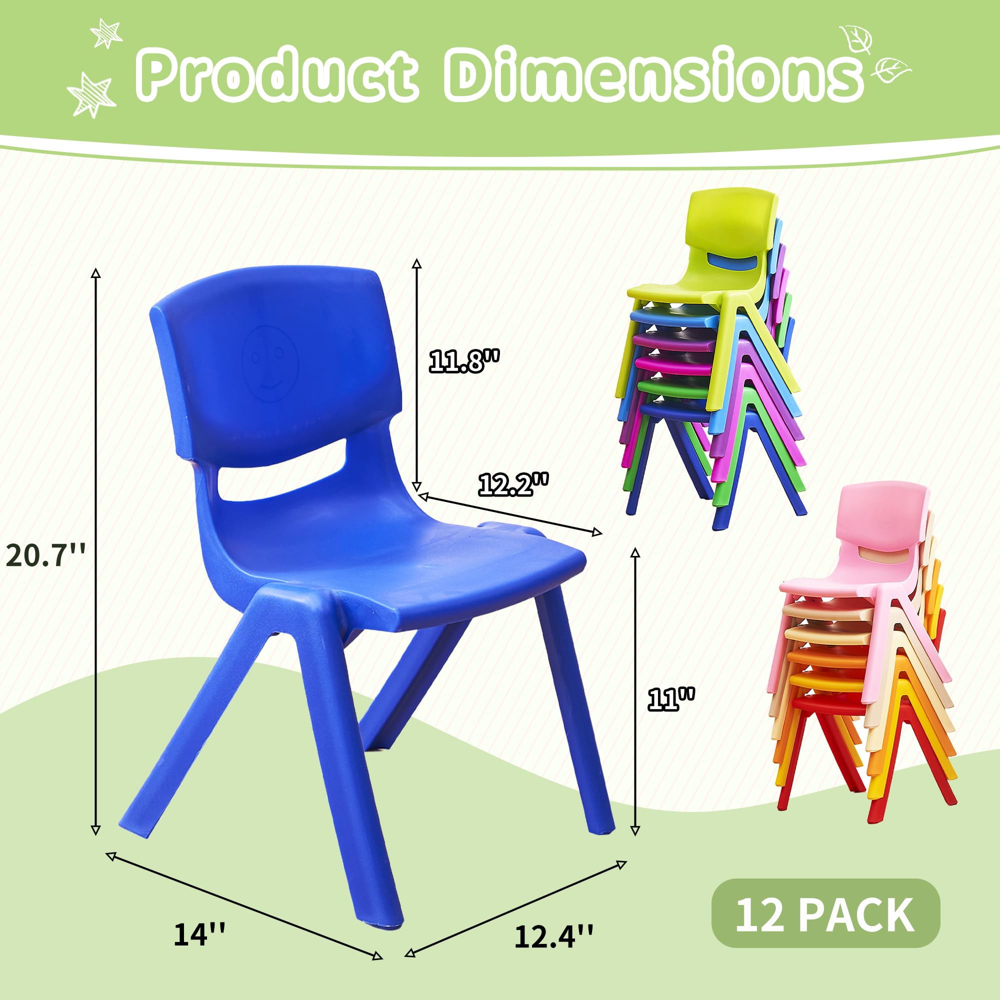 Stackable Kids Chairs 12-Pack with 11 Inch Seat Height