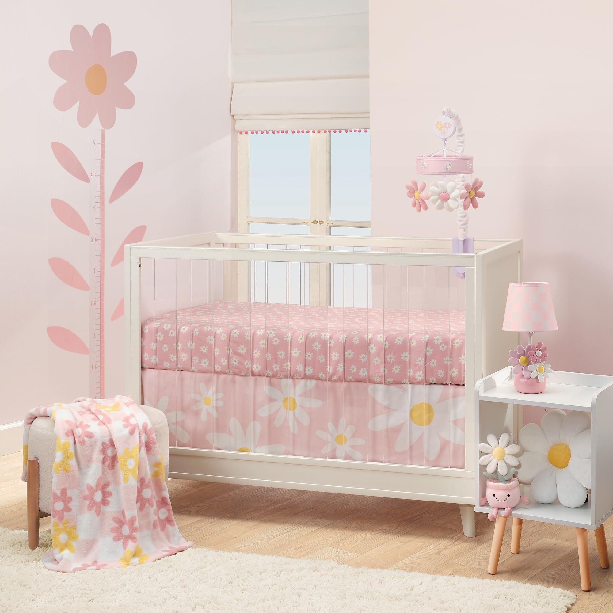 Daisy Dreams 3-Piece Crib Bedding Set - Pink, White, Modern, Garden