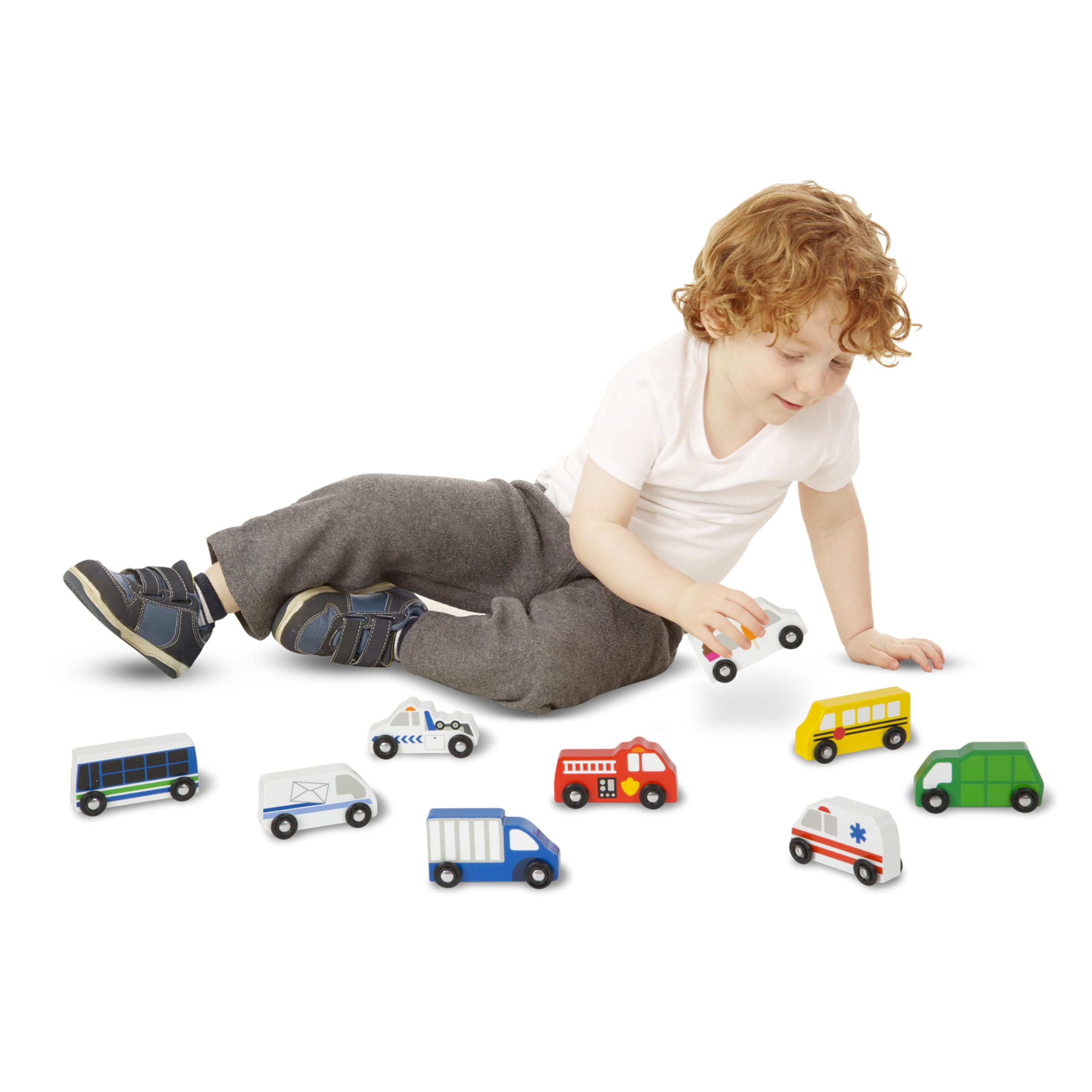 Wooden Town Vehicles Set in Wooden Tray (9 pcs)