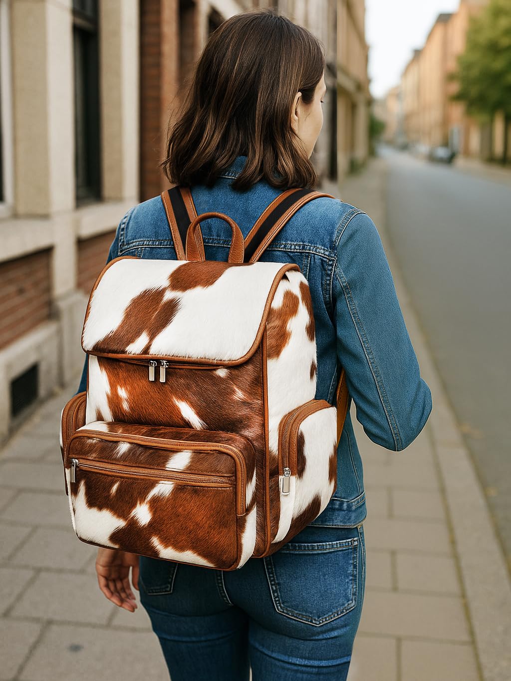 Western Cowhide Leather Diaper Backpack | Cow Print Cute Shower
