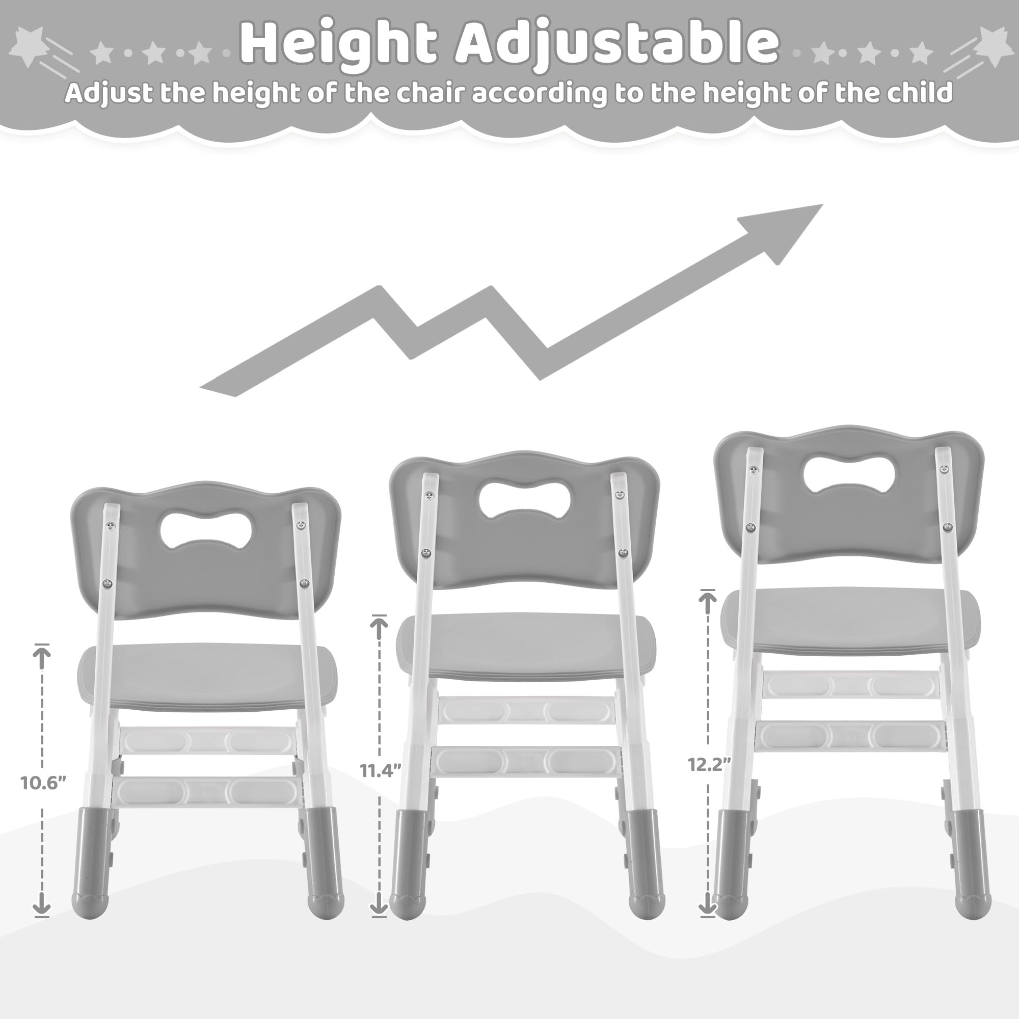 Adjustable Toddler Chairs Set - 3 Height Levels for Ages 2-8