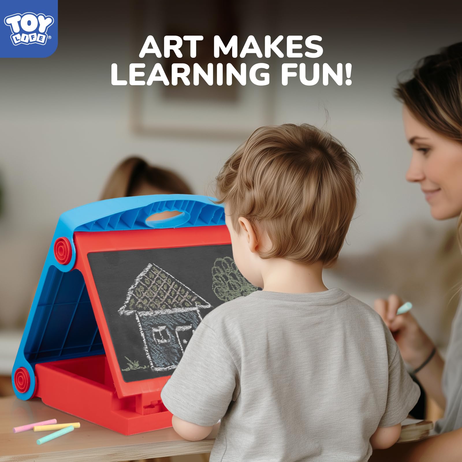 Tabletop Art Easel for Kids 3-in-1 Chalkboard Whiteboard Set
