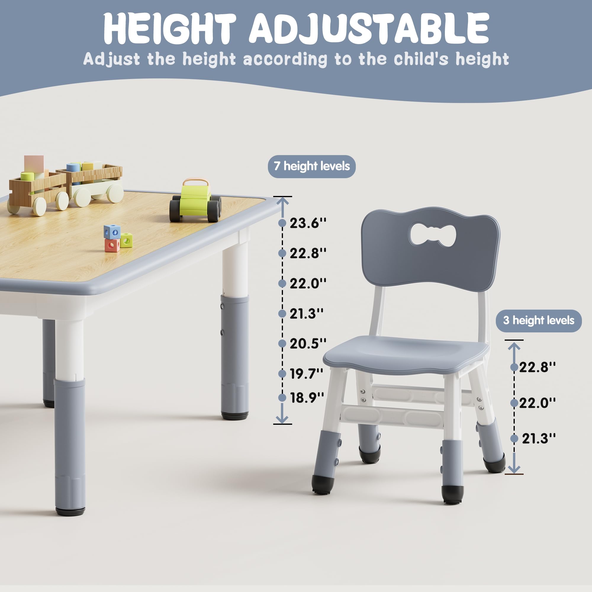 Height Adjustable Kids Table and 6 Chairs Set with Graffiti Desktop for Ages 2-8