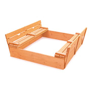Cedar Sandbox with Lid & Benches - Outdoor Wooden Sandbox for Kids