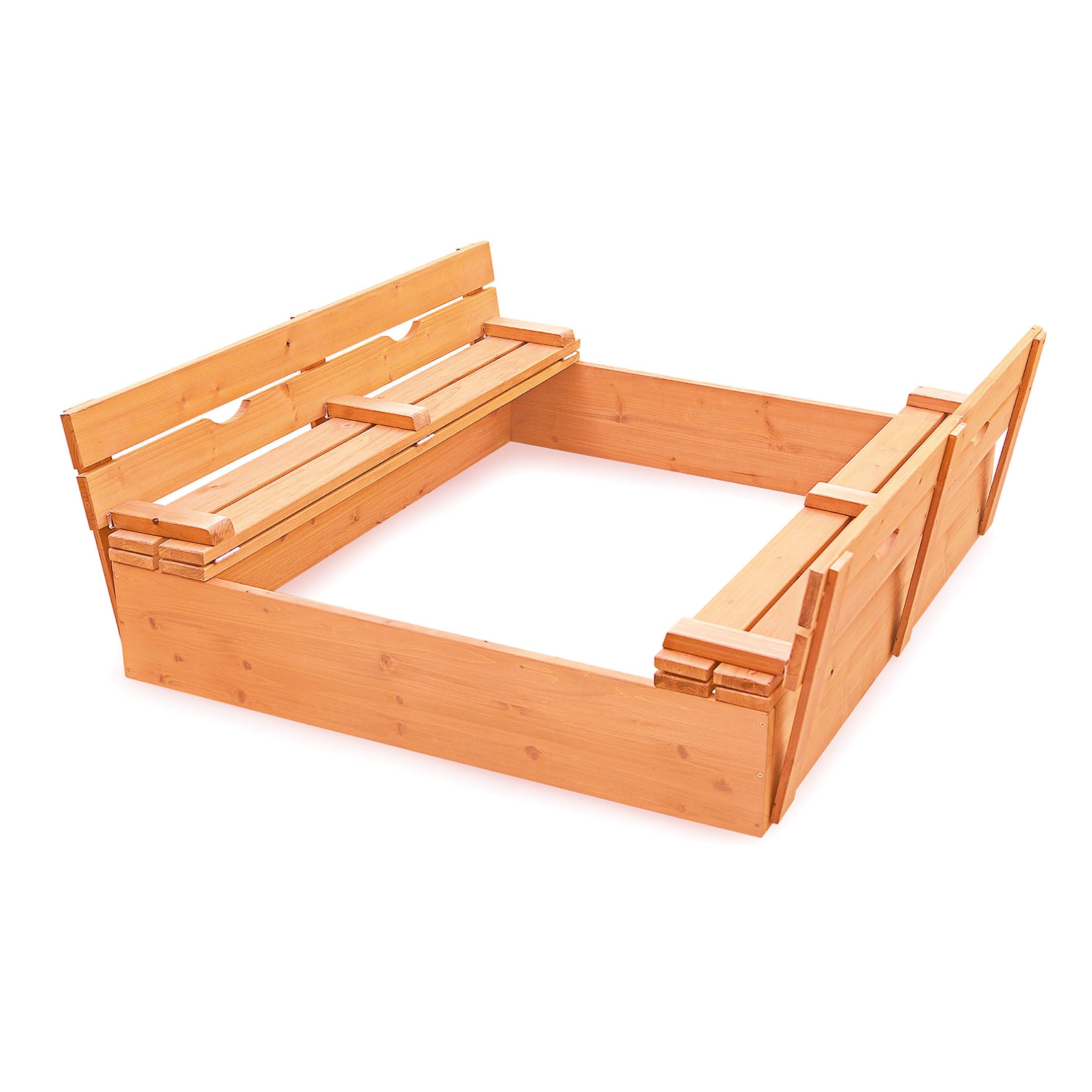 Cedar Sandbox with Lid & Benches - Outdoor Wooden Sandbox for Kids