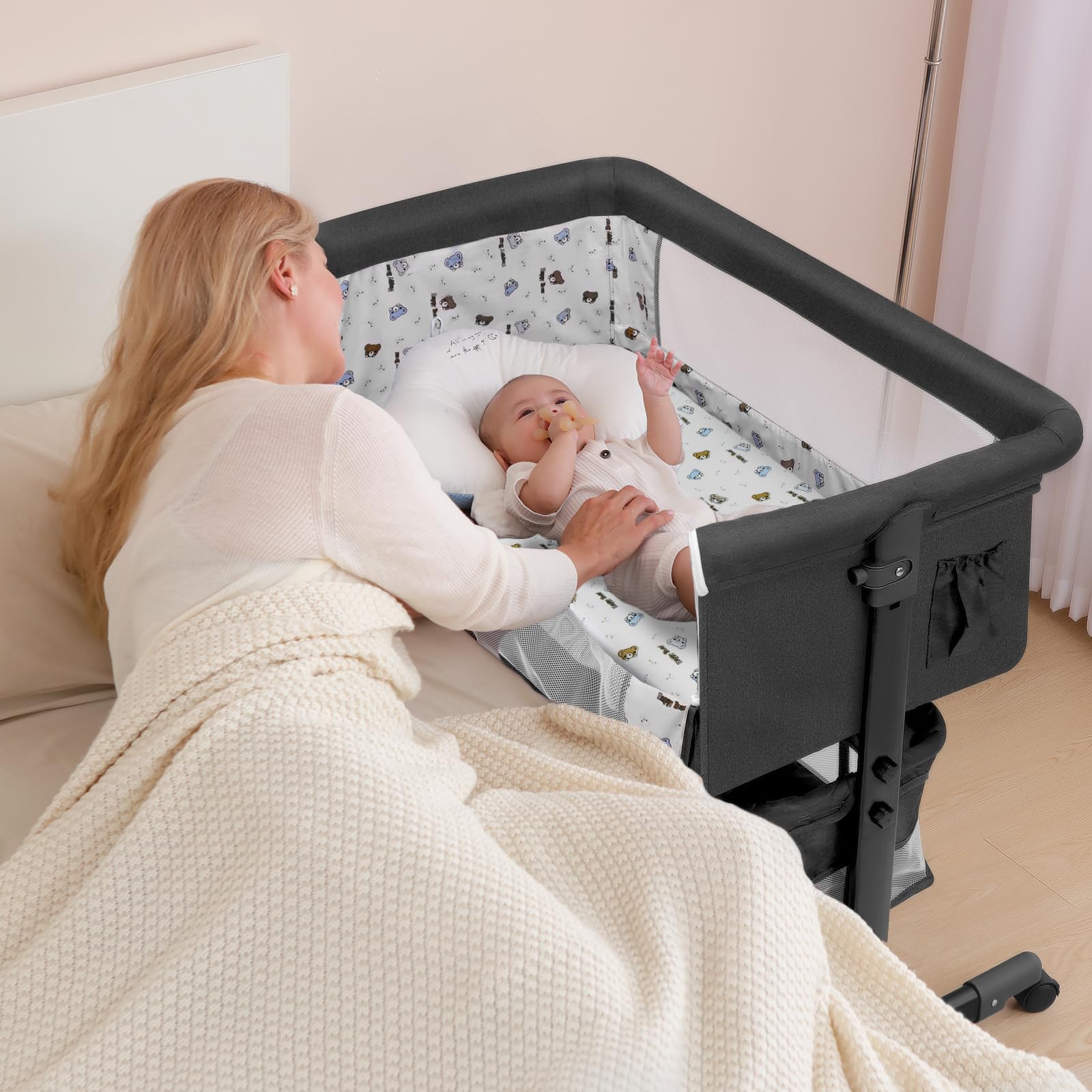 Bedside Baby Bassinet with Wheels